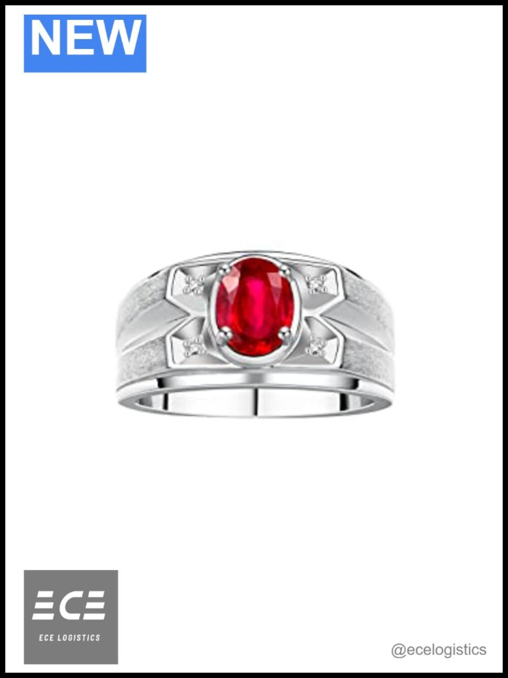 Sterling Silver Oval Gemstone Diamond Ring Classic Men's